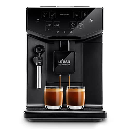 Ufesa Barista Kaffeemaschine mit Mahlwerk, Kaffeevollautomat mit Milchaufschäumer, 20 Bar für Espresso und Cappuccino, Touchscreen-Panel, Espressomaschine mit einfacher reinigung, 2L Wassertank,1550 W