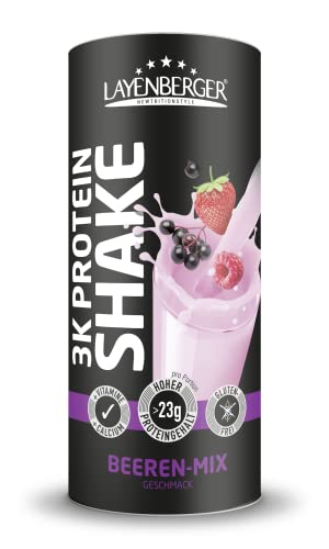 Layenberger 3K Protein Shake - 78 % Eiweiß und nur 4,4 % Kohlenhydrate bei nur 9 g Zucker, (1x 360 g) - Beeren-Mix