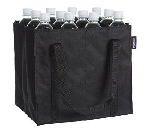 Amazon Basics - Flaschentasche, 12 Fächer, 0,75 l Flaschen, Schwarz, Einfarbig