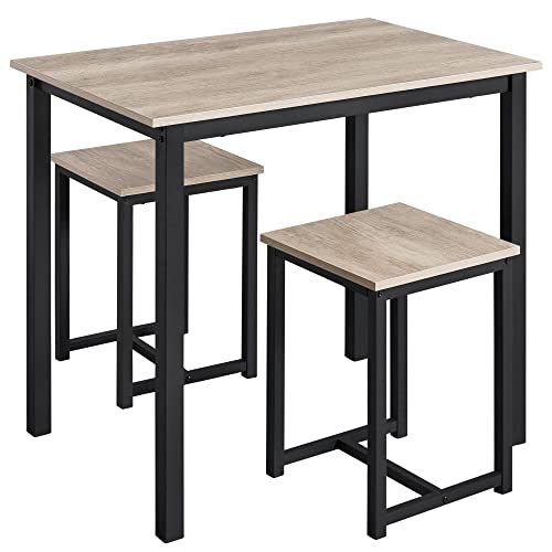 Yaheetech Bartisch-Set, Stehtisch mit 2 Barhockern, Bistrotisch Esstisch 90 x 60 x 75 cm, Küchentisch Holz Essgruppe für Küche, im Industrie-Design, grau-schwarz