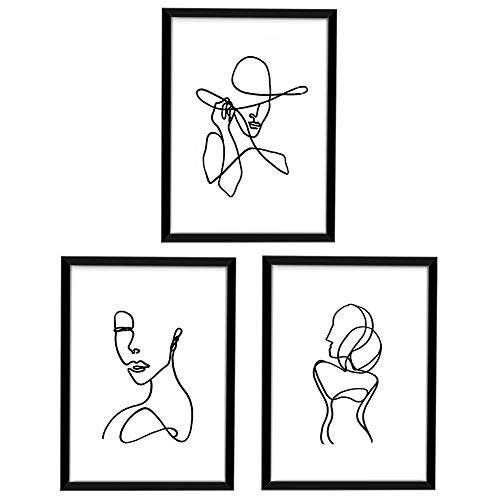 ArtbyHannah 3er Wandbilder Poster Set mit Schwarzer Rahmen 27,9x35,6cm minimalistische abstrakte Frauenkörperformlinie Kunstdruck Bild Bilders, Wanddeko für Wohnzimmer Badezimmer Schlafzimmer