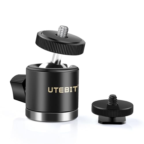UTEBIT Mini Stativkopf Kugelkopf mit 1/4 Blitzschuhadapter 360° Drehbar Ball Head mit Kamera Hot Shoe Kugelgelenk Halter Kompatibel für Nikon, HTC Vive VR