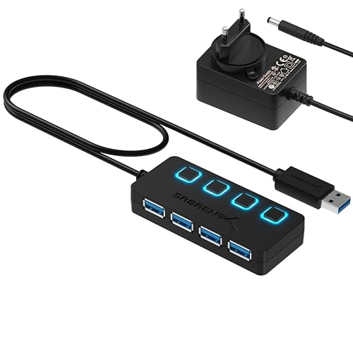 SABRENT USB hub aktive 3.2x1 mit netzteil, USB Adapter, 4 Port mehrfach verlängerung, USB Verteiler, Powered USB-hub, mit EIN/AUS schaltern für PS5, PC, USB Stick, MacBook (HB-UMP3)