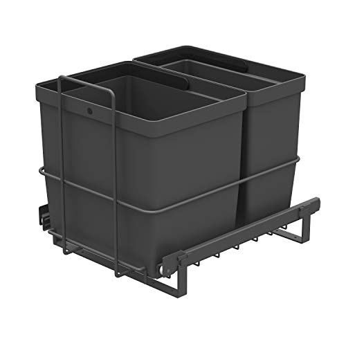 LM 64/2 Einbau Mülleimer ausziehbar mit 2 Abfalleimer (1x11L, 1x16L) Korbauszug anthrazit 32,8x43,3x35,4 cm - Duo Mülltrennsystem für die Küche Unterschrank