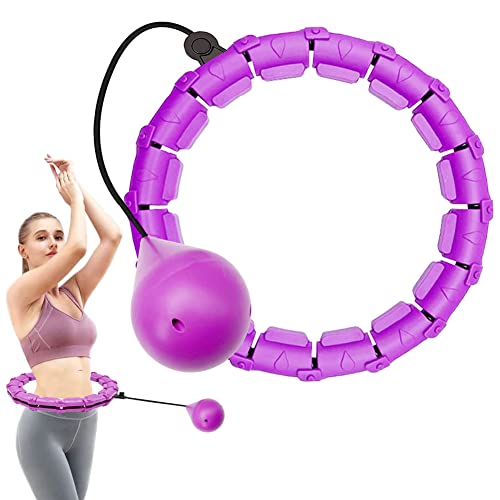 Weighted Hula Hoop,Smart Hula Hoop with Weight Ball 24 Knots Detachable and Adjustable Fitness Hula Hoops and Auto Spinning Weighted Ball for Kids Adults Wight Loss/Exercise/Slimming-Purple