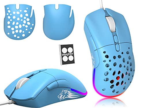 ZIYOU LANG D19 Mäuse Gaming-Maus, kabelgebundene Gaming-Mäuse für Laptop PC RGB-Maus Gaming, programmierbare 7-Tasten-Maus, USB-Mäuse bis zu 12.000 DPI Wabenschale optische ultraleichte Maus – Blau