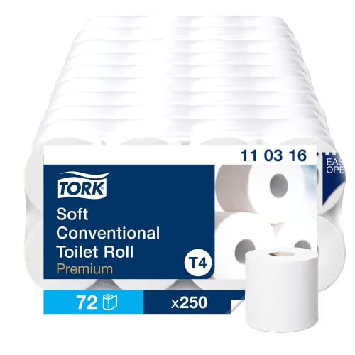 Tork 110316 extra weiches Kleinrollen Toilettenpapier (72 Rollen á 250 Blatt), Premium Qualität für Tork T4 Kleinrollensysteme, 3-lagiges reißfestes WC-Papier, 9 x 8er Pack