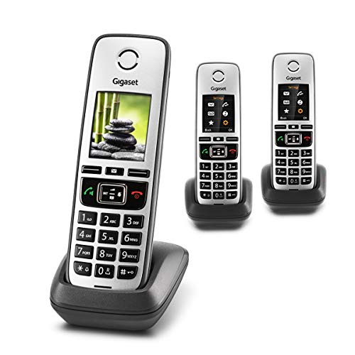 Gigaset Family - 3 DECT-Telefone schnurlos für Router - Fritzbox, Speedport kompatibel - großes Farbdisplay - Trio-Set, anthrazit-grau