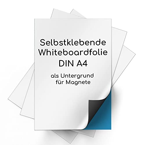 3er Set DIN A4 Ferrofolie in weiß Magstick® Whiteboard-Folie selbstklebend I flexibel beschreibbar abwischbar I Haftgrund für Magnete I mag_089