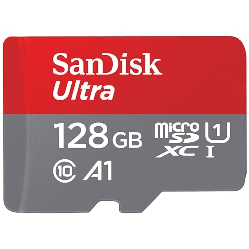SanDisk Ultra Android microSDXC UHS-I Speicherkarte 128 GB + Adapter (Für Smartphones und Tablets, A1, Class 10, U1, Full HD-Videos, bis zu 140 MB/s Lesegeschwindigkeit) single Pack