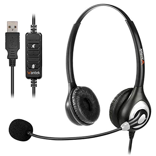 Wantek USB Headset mit Mikrofon Noise Cancelling, PC Headset für Laptop Business Skype UC Lync SoftPhone Call Center Office Webinar, Kopfhörer mit Mikrofon mit Kabel für Klar Chat, Ultra Komfort