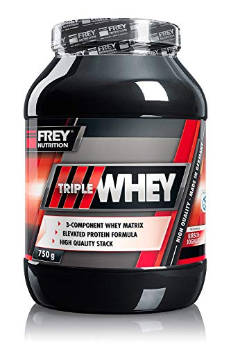 FREY Nutrition TRIPLE WHEY 750g (Kirsch-Joghurt) Leckeres und cremiges Whey-Protein - Trägt zur Muskelzunahme und zum Muskelerhalt bei, Hoher 30% iger Isolatanteil- Hoher BCAA-Anteil