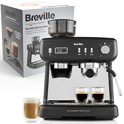 Breville Barista Max+ Siebträgermaschine | Espressomaschine mit intelligentem Mahlwerk & Dosierung | integrierter Milchaufschäumer | Präzisionstimer für Extraktion | 15-Bar Pumpe | Schwarz