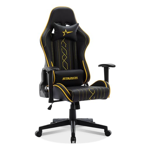 STARUZI Gaming Stuhl 150 kg Belastbarkeit | Hohe Rückenlehne Verstellbarer Drehstuhl/Bürostuhl Ergonomisch PU-Leder, Schwarz Gelb