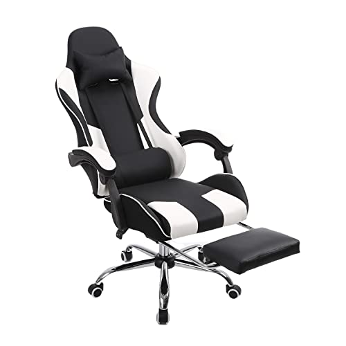 Panana Gaming-Stuhl Bürostuhl ergonomisch mit verstellbarem Lendenkissen, Kissen, Kunstleder, Gepolsterter Armlehne Schreibtischstuhl (Weiß)