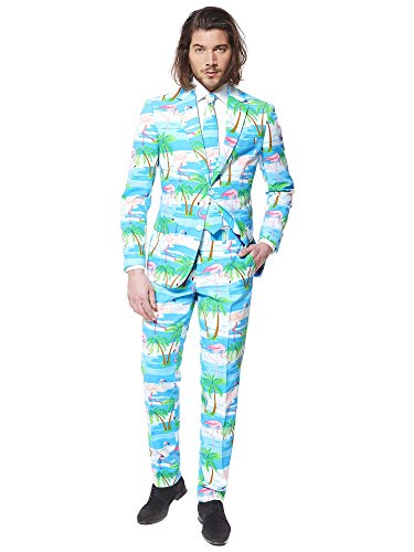 OppoSuits Herren Opposuits Crazy Prom Suits For Men – Flaminguy Anzug - Komplettes Set: Jackett, Hose und Krawatte, Blau, 52