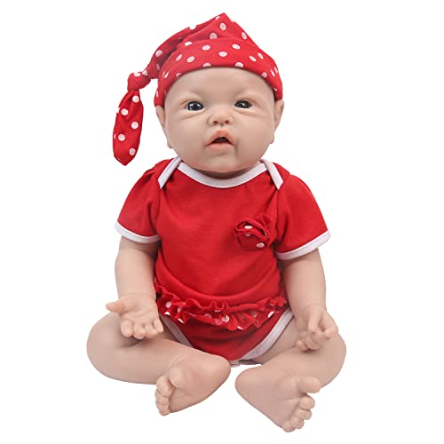 IVITA Ganzkörper Silikon Reborn Baby Puppe Offener Mund Neugeborene Babypuppe Zwillinge Babypuppe Handgemachte Blaue Augen Weiche Babypuppe (WG1526-43cm-2673g-Mädchen)