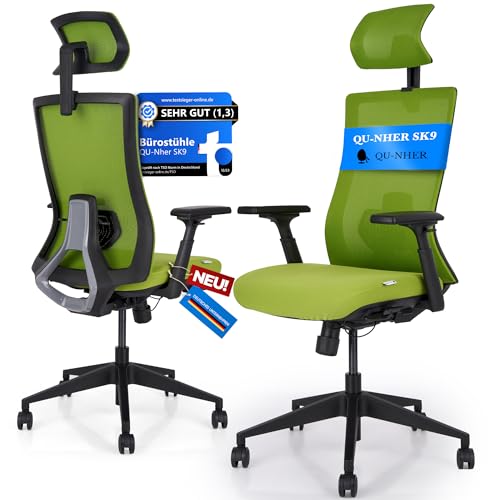 QU-Nher SK9 Bürostuhl Ergonomisch grün [Langzeit Komfort] 150kg belastbar | Office Chair Schreibtischstuhl Computerstuhl Chefsessel Drehstuhl - Büro Home-Office Hobby- Jetzt Chance ergreifen