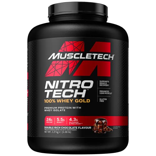 MuscleTech NitroTech 100% Whey Gold Protein Pulver, Whey Isolate Proteinpulver & Peptides, Proteinpulver für Männer und Frauen, 5.5g BCAA, 71 Servings, 2.27kg, Double Rich Schokolade