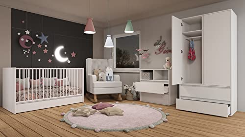 Generisch Babyzimmer Komplett Set Luna weiß Wickelkommode Babybett Kleiderschrank