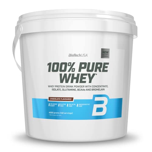 BioTechUSA 100% Pure Whey | Proteinpulver mit BCAA und Glutamin | Glutenfrei, Palmölfrei | 28g Protein pro Portion, 4 kg, Schokolade