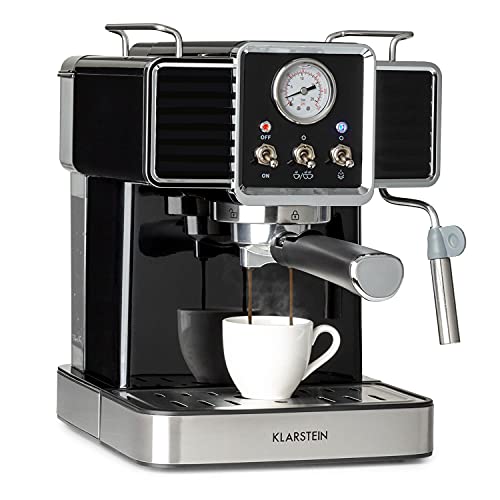 Klarstein Gusto Classico Espressomaker Espressomaschine Siebträgermaschine, Siebträger Kaffeemaschine 1350 W, 20 Bar Druck, Volumen Wassertank: 1,5 L, abnehmbares Tropfgitter aus Edelstahl, schwarz