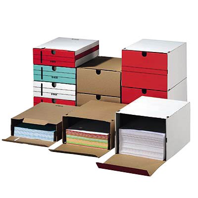 10 Maxi-Archivboxen weiß-rot / 24,4 x 32,1 x 18,5 cm