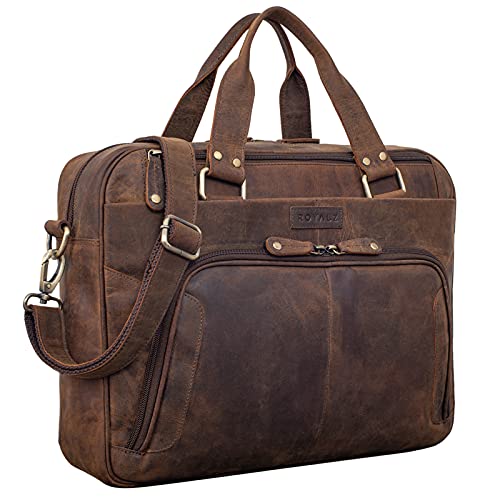 ROYALZ 'Chicago' Leder Umhängetasche Herren Laptoptasche 15,6 Zoll Messenger Bag Ledertasche groß Aktentasche Vintage Businesstasche, Farbe:Nevada braun