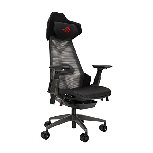 ASUS ROG Destrier Ergo Gaming Chair (ergonomischer Gaming Stuhl, 360° Armstützen für mobile Gaming, Akustikpaneel, Aluminiumrahmen, atmungsaktives Mesh, verstellbare Lendenwirbelstütze und Kopfstütze