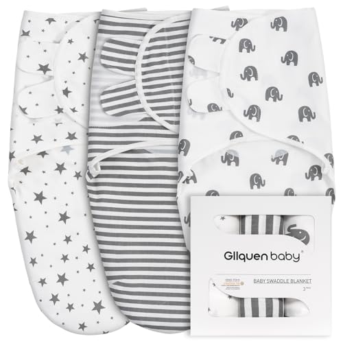GLLQUEN BABY Swaddles Pucksack Baby 0-3 Monate,100% Bio-Baumwolle Baby Schlafsäcke für Neugeborene,Oeko-tex100 Schlafsack für Kleinkinder,Unisex 3er Pack Wickel