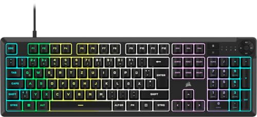 Corsair K55 CORE RGB Membran Kabelgebundene Gaming-Tastatur – Leise, Reaktionsschnelle Schalter – Spritzwasserschutz – Zehn-Zonen-RGB – Medientasten – iCUE-Kompatibel – QWERTZ DE – PC, Mac – Schwarz