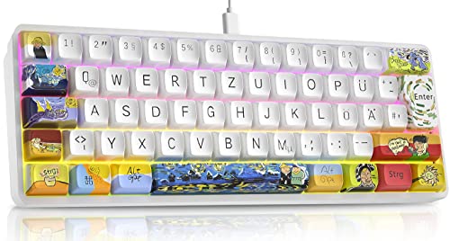 MIHIYIRY AK62 Mechanische Gaming Tastatur, 62 Tasten Mechanische Tastatur, Roter Schalter RGB-Hintergrundbeleuchtung Kabelgebundene Mini Gaming Tastatur mit Typ-C-Kabel für Win/Mac(QWERTZ-Layout)