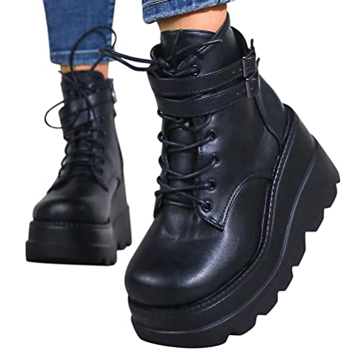 Minetom Damen Chunky Schuhe Blockabsatz Plaftorm Gotisch Stiefeletten Punk Gothic Plateau Ankle Boots Reißverschluss High Heels D Schwarz 40 EU