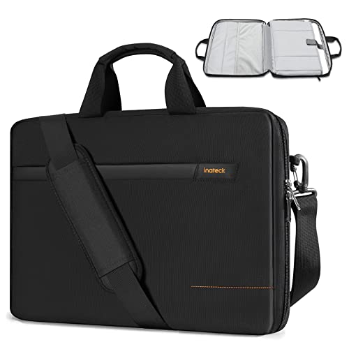 Inateck 15,6 Zoll Laptop-Hülle 180° TSA Handtasche, Spritzwassergeschützt 3-Wege-Laptop-Tragetasche, Umhängetasche mit Rollkoffer-Riemen kompatibel mit 15-15,6 Zoll Laptop/Chromebook/Notebook, Schwarz