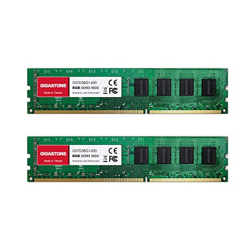 [DDR3 RAM] Gigastone Desktop RAM 16GB (2x8GB) DDR3 Ram 16GB DDR3-1600MHz PC3-12800 CL11 1.5V UDIMM 240 Pin/Polig Ungepuffert Nicht-ECC Computer Speicher RAM (Nur PC-Desktop)