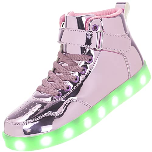 APTESOL Unisex LED Leucht Schuhe High-Top Licht Blinkt Sneaker USB Aufladen Shoes für Damen Herren (Rosa,42)