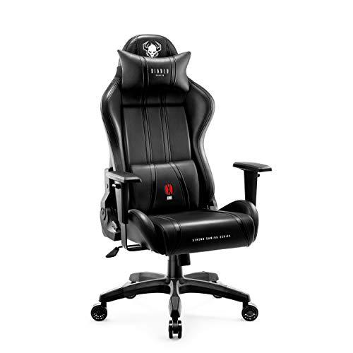 Diablo X-One 2.0 Gaming Stuhl Bürostuhl Schreibtischstuhl Verstellbare Armlehnen Ergonomisches Design Nacken/-Lendenkissen Schwarz King (XL)