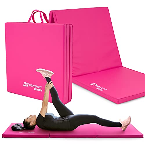 Hop-Sport Turnmatte klappbar - Bodenweichmatte für zuhause 180x60x5cm - Fitnessmatte, Gymnastikmatte mit Tragegriffen Dicke 4cm / 5cm (Rosa)