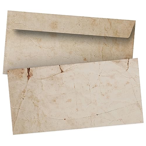 50 Briefumschläge DIN Lang | Vintage Papier beige braun | selbstklebend ohne Fenster | Brief-Umschlag mit Design-Motiv bedruckt | 90 g/m²