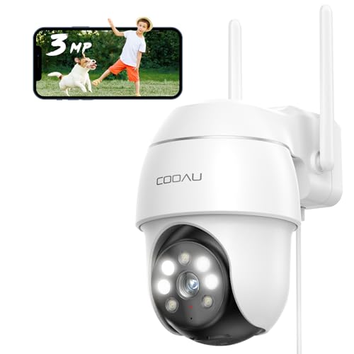 COOAU 2K Überwachungskamera Aussen | Innen, Faltbare WLAN IP Kamera​ mit Personenerkennung, Farbige Nachtsicht，IP66, Unterstützen Sie Amazon Alexa，Encrypted SD-Karte/Cloud-Speicher，2.4GHz