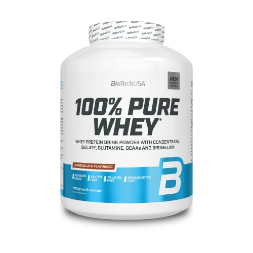 BioTechUSA 100% Pure Whey | Proteinpulver mit BCAA und Glutamin | Glutenfrei, Palmölfrei | 28g Protein pro Portion, 2.27 kg, Schokolade