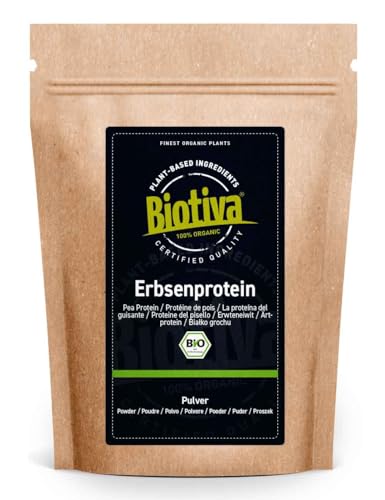 Erbsenprotein-Pulver Bio 1kg - 83% Proteingehalt - 100% Erbsen-Proteinisolat - Höchste Bioqualität - Frei von Gluten Soja und Laktose - Abgefüllt und kontrolliert in Deutschland - Biotiva