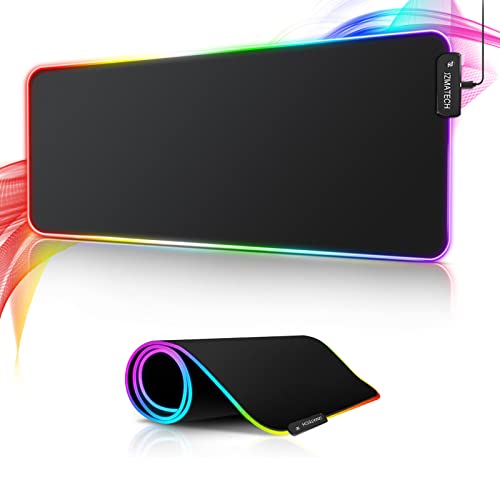 JZMATECH RGB Gaming Mauspad 800x300mm, XL Mousepad mit 14 Beleuchtungs Modi und 7 LED Farben, Großes Erweitertes Leuchtendes Anti Rutsch für Computer PC Gamer