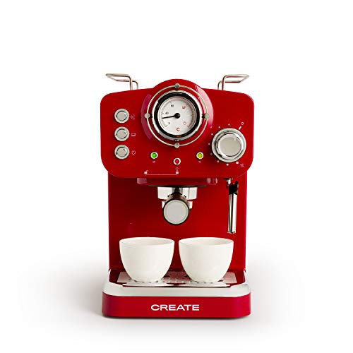 CREATE / THERA RETRO/Espressomaschine Rot Glanz und Silber/Halbautomatisch, mit einer 15 bar Druckpumpe und 1100W, 1,25L Wasserbehälter, für gemahlenen Kaffee, 55 mm. ESE- Pads