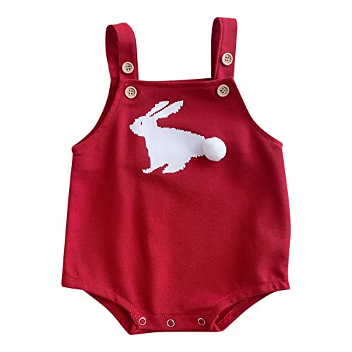 Baby Sommer Little Rabbit Muster Kleinkind Strampler Casual Ausgehen für 0 bis 24 Monate Neugeborene Mädchen-Outfits (Red, 0-3 Months)