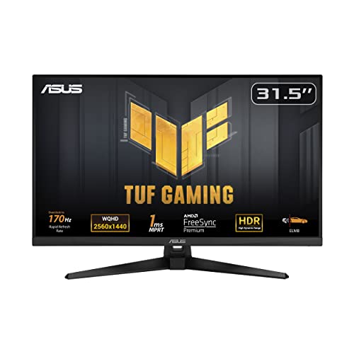 ASUS TUF Gaming VG32AQA1A- 31,5 Zoll WQHD Monitor - 170 Hz, 1ms GtG, FreeSync Premium & G-Sync kompatibel, DisplayHDR 400 - Fast IPS Panel, 16 9, 2560x1440, DP, HDMI, USB, ergonomisch, Speaker