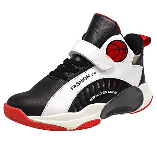 HSNA Basketball-Schuhe für Kinder Sportschuhe mit Klettverschluss Jungen(Schwarz Rot 35 EU)