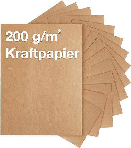 100x Blatt Kraftpapier A4 Papier 200 g/m² - Nachhaltiges Naturpapier - extra dicke Pappe zum Basteln & Drucken - Kartonpapier & Tonpapier braun