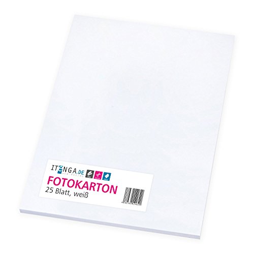 itenga Fotokarton 25 Blatt A4 300 g/qm - Tonpapier Tonkarton Druckerpapier Bastelpapier Bogen durchgefärbt zum kreativen Gestalten und Basteln (Weiss)