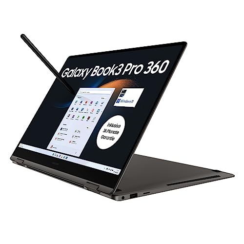 Samsung Galaxy Book3 Pro 360 Convertible Laptop, 16' 3K 120Hz Display, Intel Core i5-1340P, 8GB RAM, 512GB SSD, Windows 11, QWERTZ Tastatur, Graphite, Inklusive 36 Monate Herstellergarantie